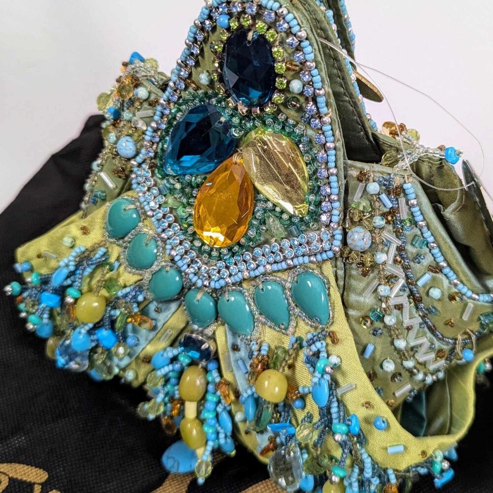 A Mary Francis Beaded & Jeweled Bracelet Handbag in Green and Turquoise